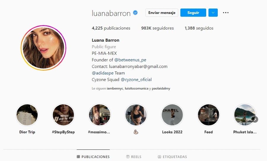 Cuenta de Luana Barron en Instagram
